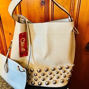 Carlos Santana Cream Studded Shoulder Bag